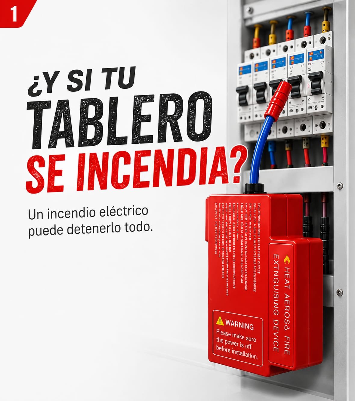 Extintor automático instalado dentro de un tablero eléctrico